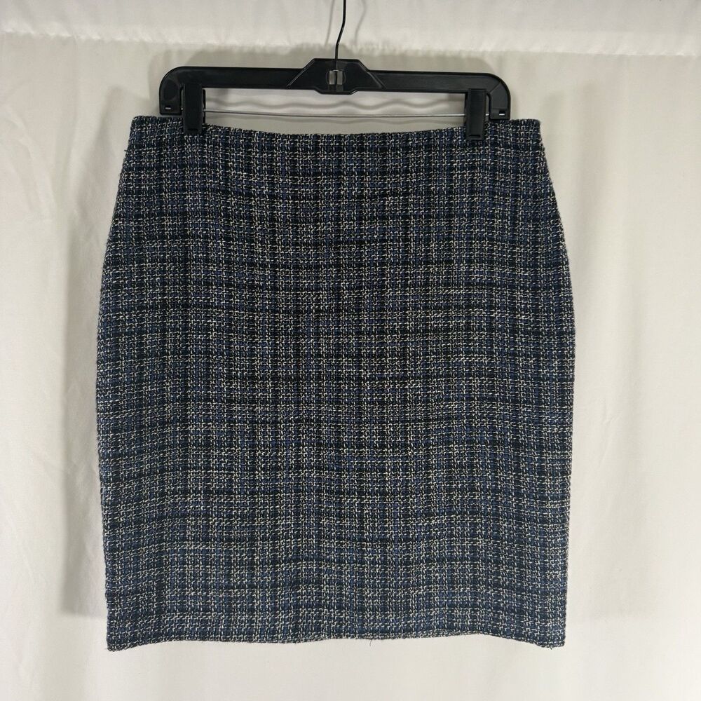 New Banana Republic Pencil Skirt Women's 10 Blue Black Tweed Zip Up